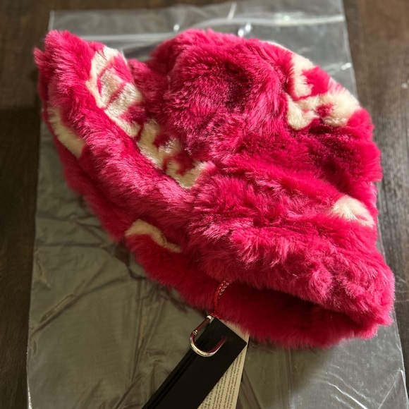 Ssense Accessories - GCDS Plush Faux Fur Fisherman Bucket Hat in Pink and White *PRICE DROP*